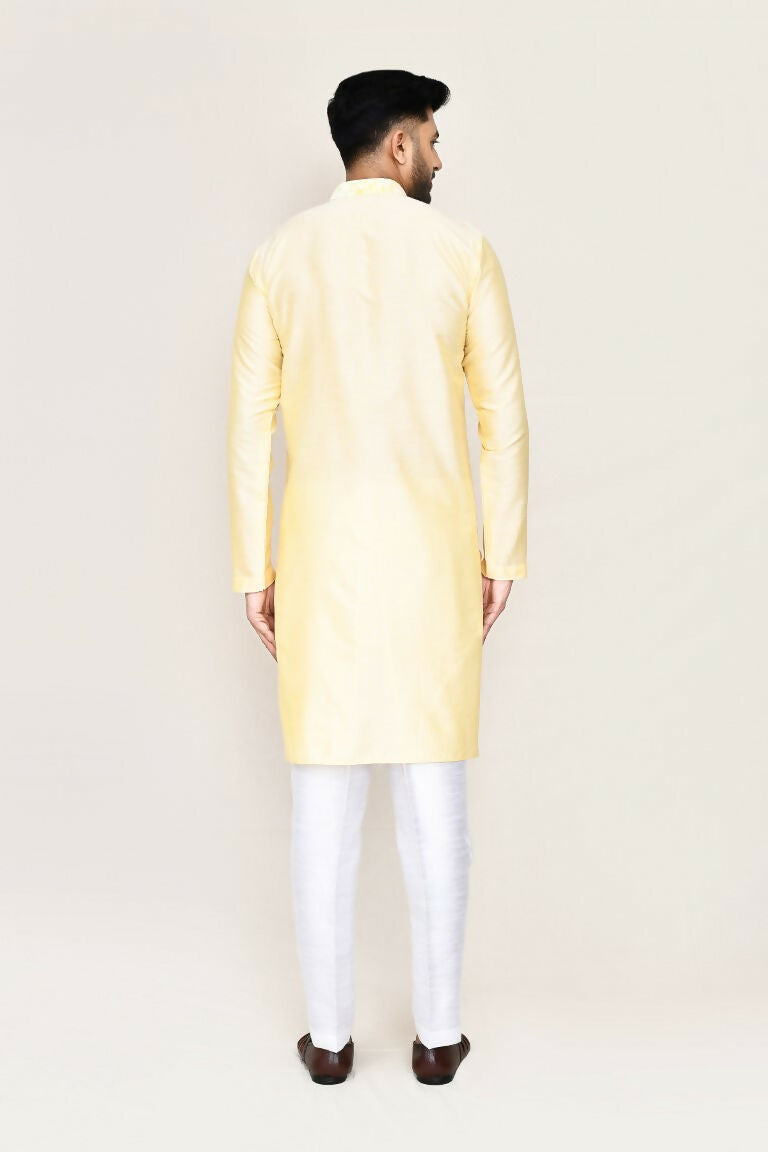 Joban Fashion Cream Colored Art Silk Fabric Kurta With Straight Fit Pant