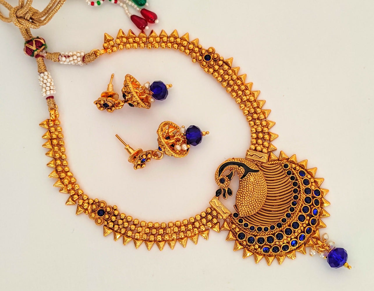 Blue Kemp Peacock Necklace Set