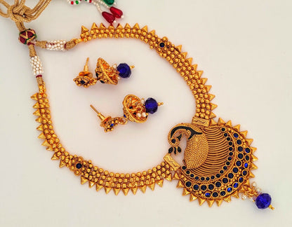 Blue Kemp Peacock Necklace Set