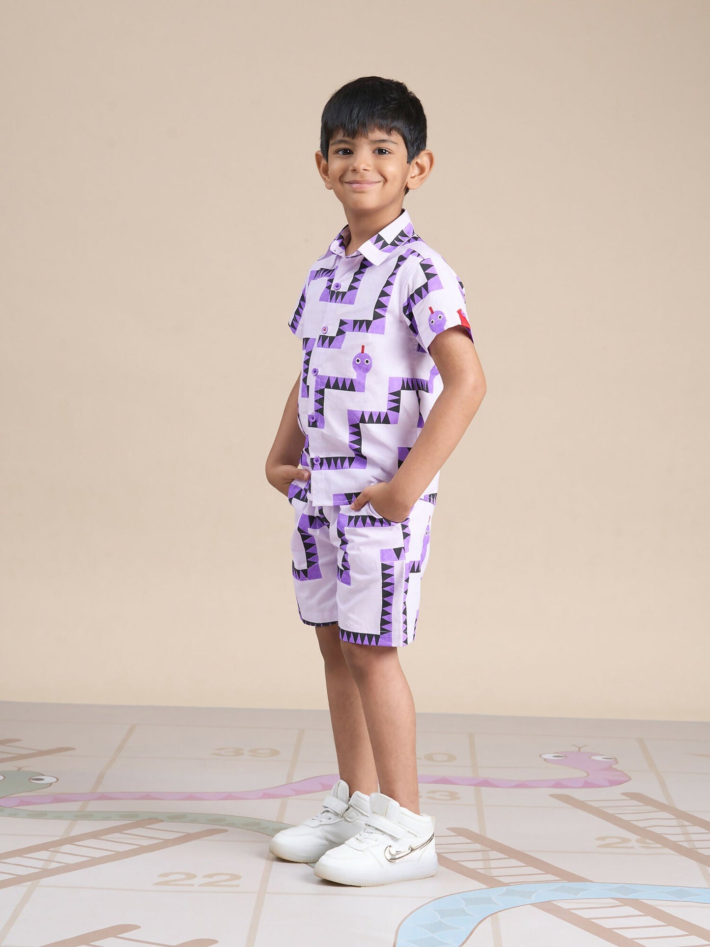 Snakes and Ladders Boys Purple Table Print Shirt and Boxer Set from Siblings Collection