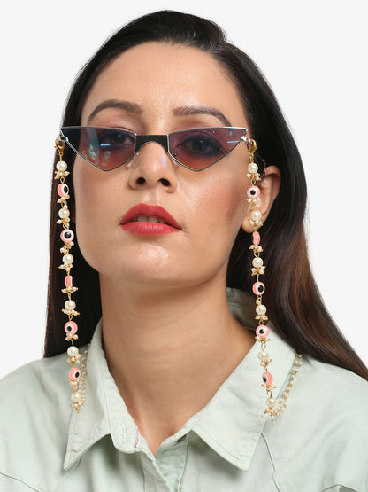 Pink Gold-Toned Evil Eye Beaded Mask Chain - Ruby Raang