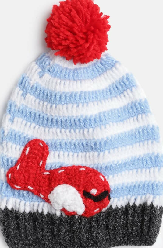 Chutput Kids Woollen Hand Knitted Fish And Pom Pom Detail Cap - Multicolor