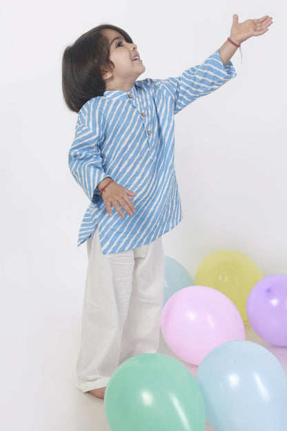 Breathables Kids Cotton Night Suit – Blue Striped Kurta & Pyjama Co-Ord Set For Boys & Girls