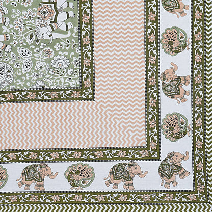 Rudra Bazaar Green 210 TC Cotton Double King Bedsheet With 2 Pillow Covers