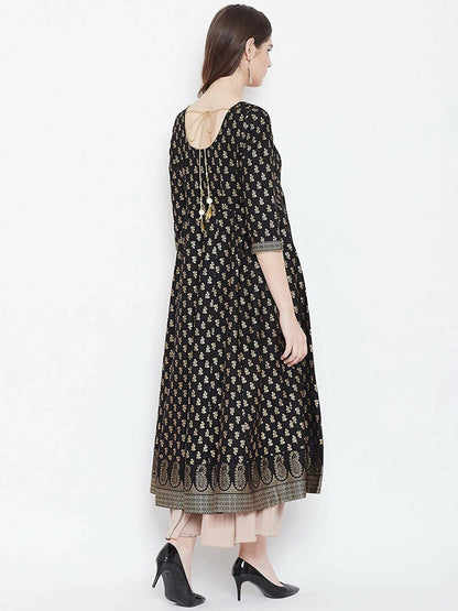 Cheera Embellished Daily Wear Cotton Blend Kurta - Black