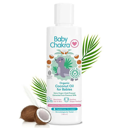 BabyChakra Organic Coconut Oil, Nourishes Hair & Skin, Soothes Diapers Rashes, Unrefined Non Deodorised & Unbleached