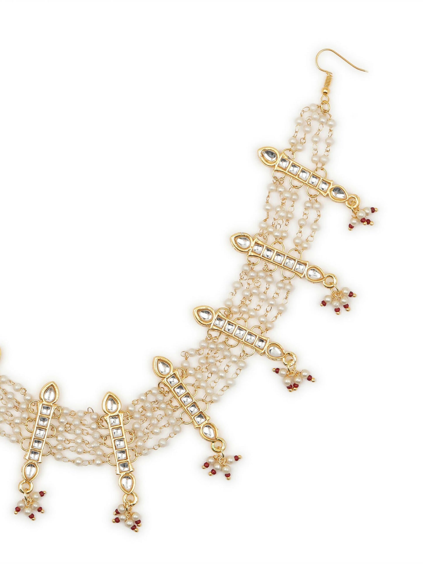 White Gold-Polished Kundan-Studded Beaded Matha Patti - Ruby Raang