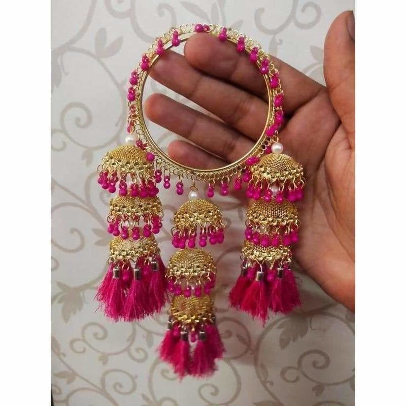 MS Fashion India Jhumka With Pink Pearls Hanging Bangles With Threads