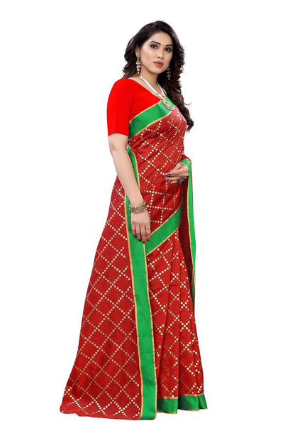 Vamika Red Linen Foil Print Saree (YOGI RED)