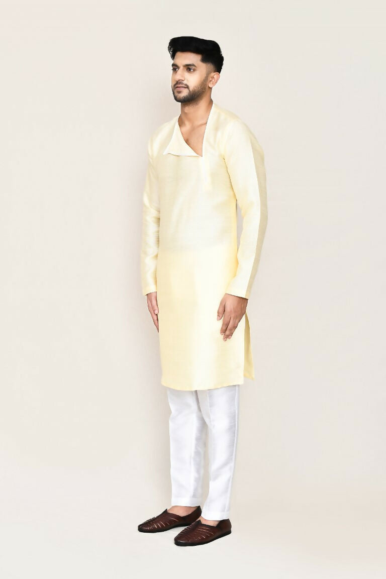 Joban Fashion Beige Colored Art Silk Fabric Kurta With Straight Fit Pant