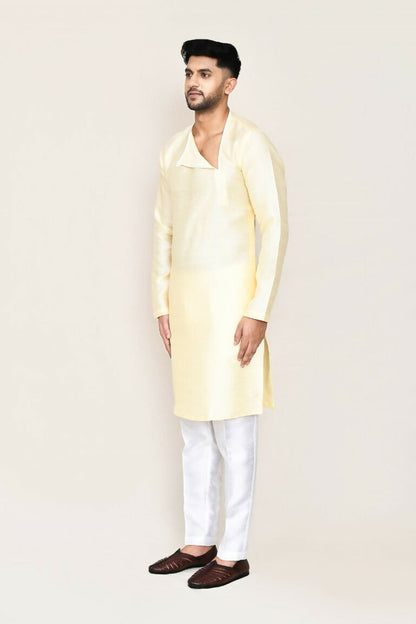 Joban Fashion Beige Colored Art Silk Fabric Kurta With Straight Fit Pant