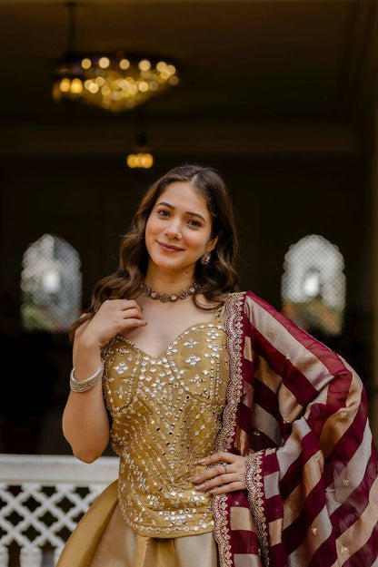Teeya Creation Multi Color Pure Banarasi Viscose Designer Mirror Work Lehenga Choli