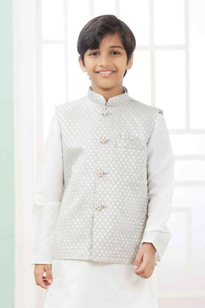 Raivat Ethnic Art Silk Embroidery Work 3 Pics Jacket Set In Grey Colour