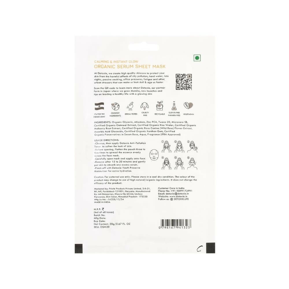 Detoxie Calming & Instant Glow Organic Serum Sheet Mask - 20 gms