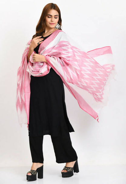 Mominos Fashion Moeza Women's Handloom Cotton Ikkat Baby Pink Dupatta