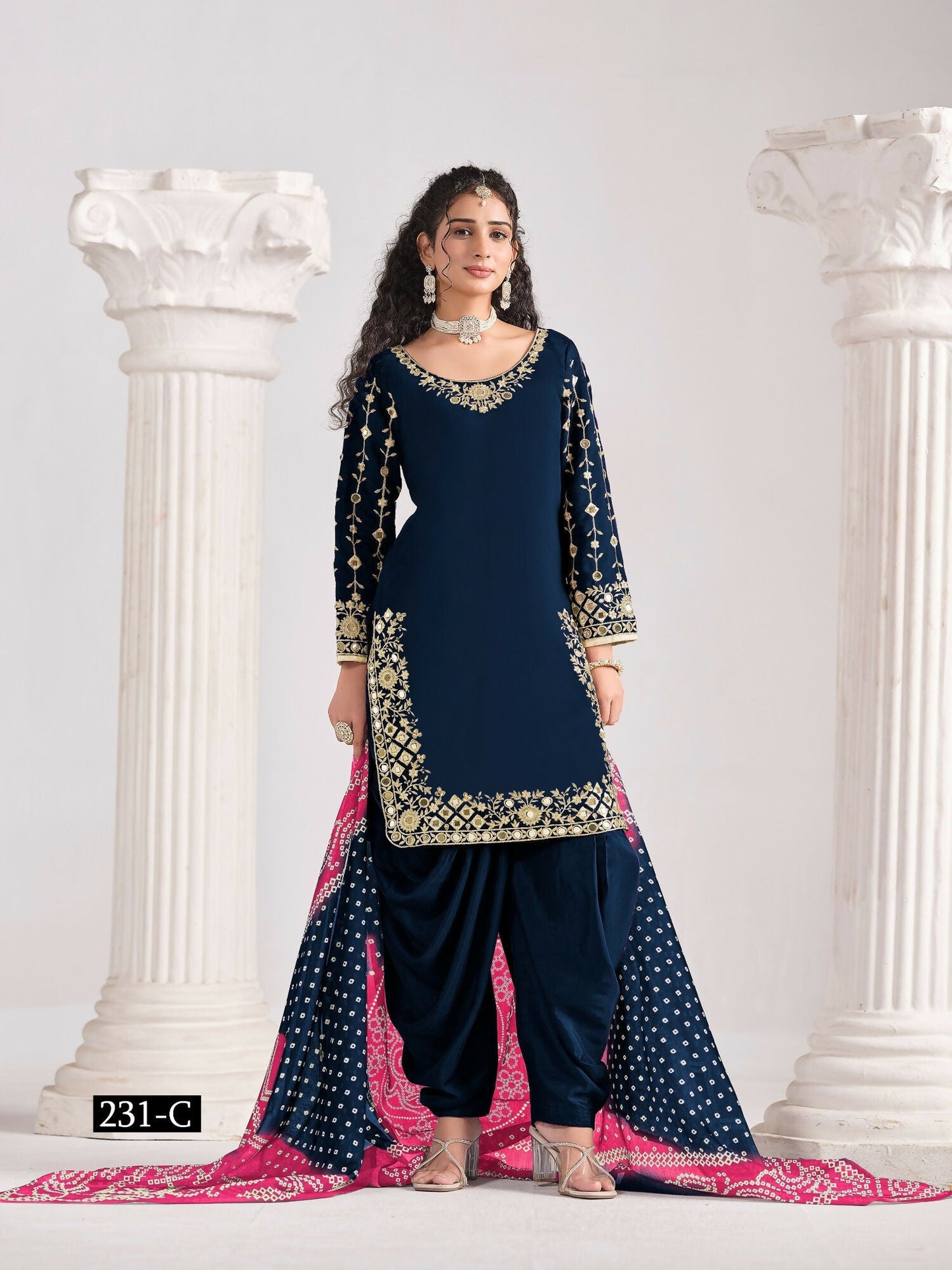 Anaita Navy Blue Roman Silk Stitched Suit with Embroidery & Real Mirror Work