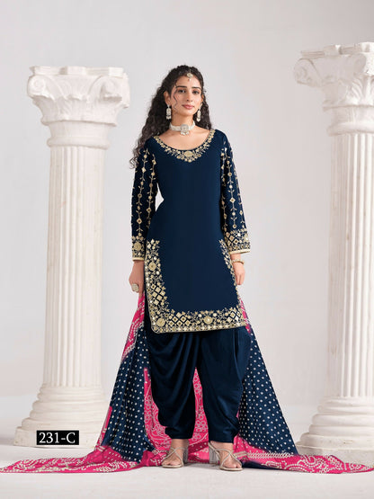 Anaita Navy Blue Roman Silk Stitched Suit with Embroidery & Real Mirror Work