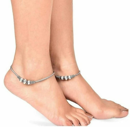 Mominos Fashion Trendy Oxidised Silver Plated Anklets For Girls