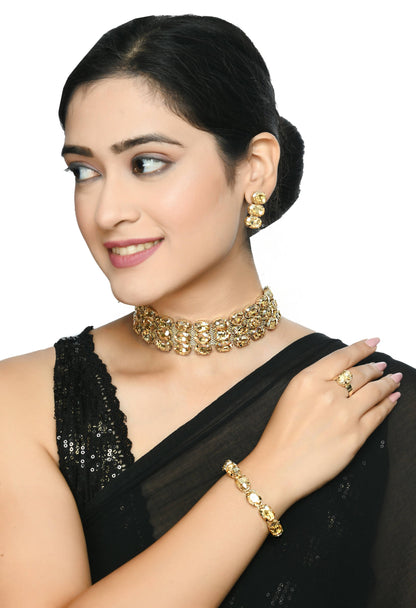 Mominos Fashion Johar Kamal Gold-Polished Finish Stone Choker For Women (Golden)