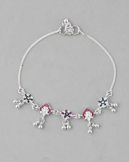 VOJ Set of 2 Silver Plated Designer Multi Color Anklet
