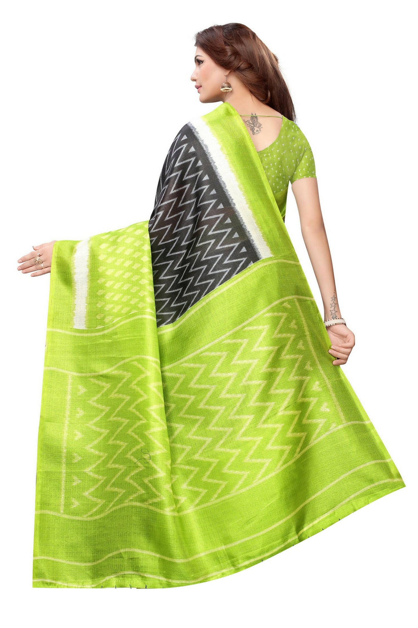 Vamika Mehandi Green Kalamkari With Jhalar Khadi Silk Saree