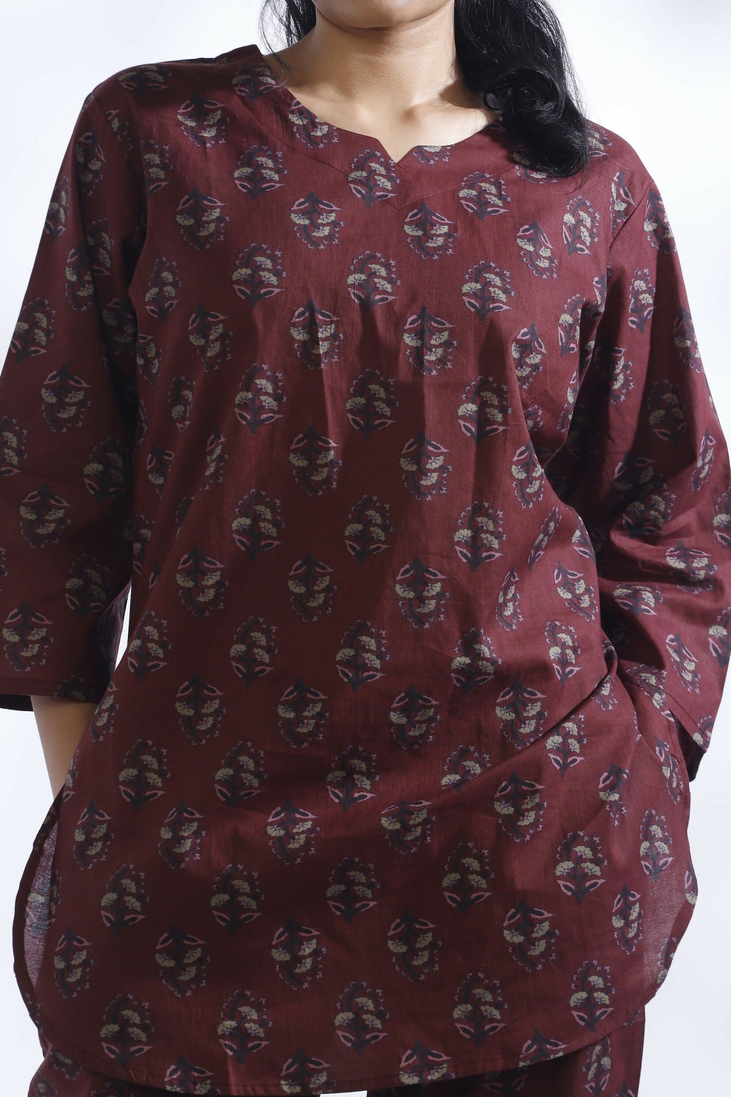 Breathables Butta Print Cotton Co-Ord Set – Wine
