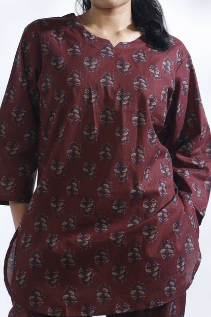 Breathables Butta Print Cotton Co-Ord Set – Wine