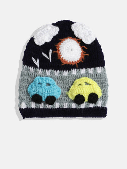 Chutput Kids Woollen Hand Knitted Car Detail Cap - Blue