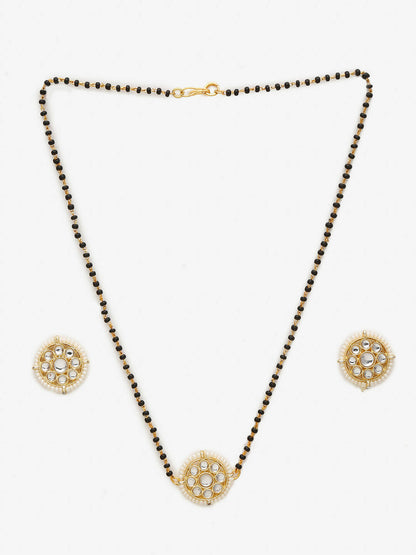 Gold-Polished Black Kundan Beaded Mangalsutra With Studs - Ruby Raang