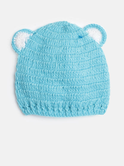 Chutput Kids Woollen Hand Knitted Leo Detail Cap - Blue