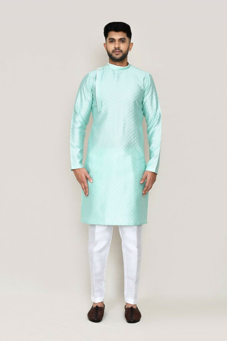 Joban Fashion Green Colored Jacquard Silk Fabric Kurta With Straight Fit Pant