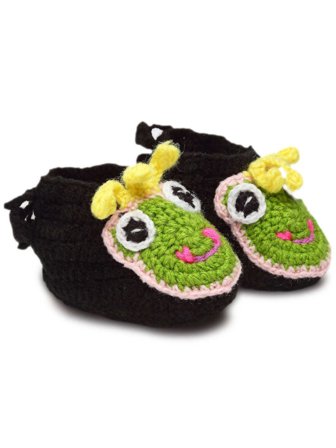 Chutput Kids Woollen Hand Knitted Frog Face Detailed Booties - Black