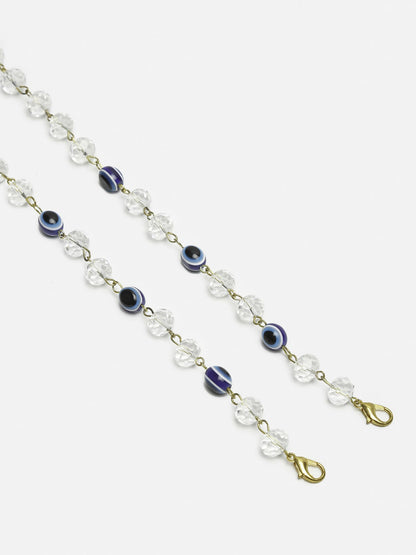 Unisex Gold-Toned Blue Evil Eye Beaded Mask Chain - Ruby Raang