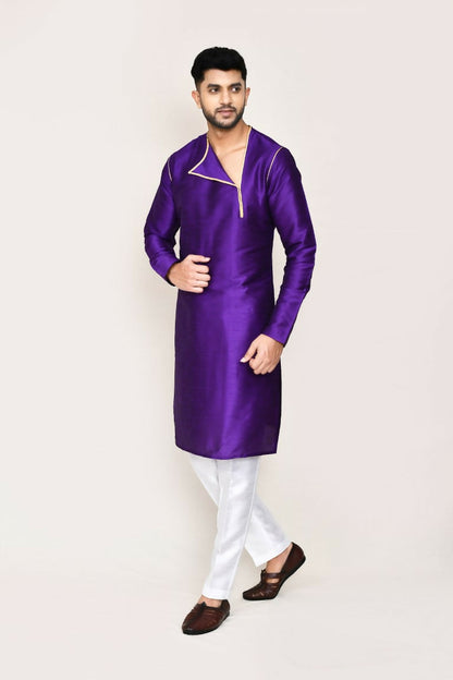 Joban Fashion Purple Colored Art Silk Fabric Kurta With Straight Fit Pant