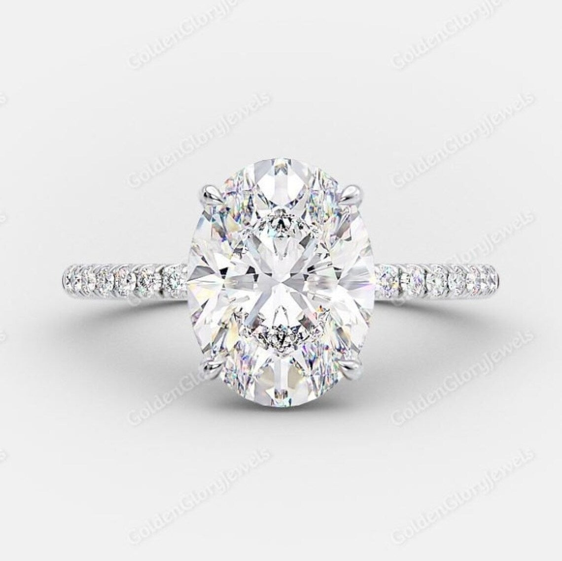 2.5 Ct Oval Cut Moissanite Ring, Moissanite Oval Engagement Ring, Moissanite Hidden Halo Wedding Proposal Ring