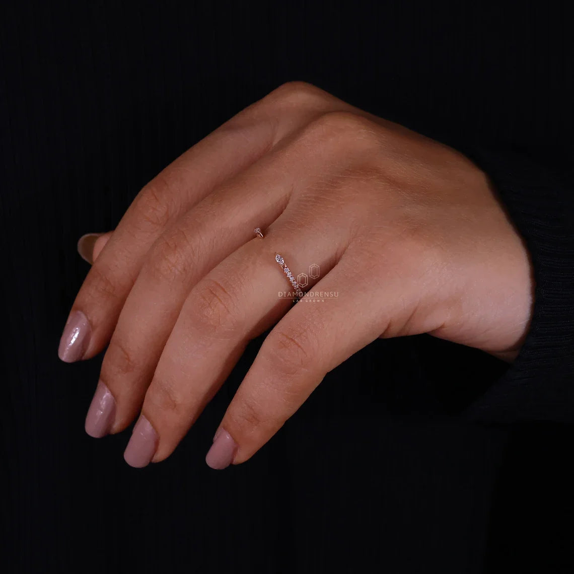 Open Gap Lab Grown Diamond Wedding Band, 0.19 TW Marquise and Round Diamond Band, Stackable Band, Matching Band, Anniversary Gift for Women