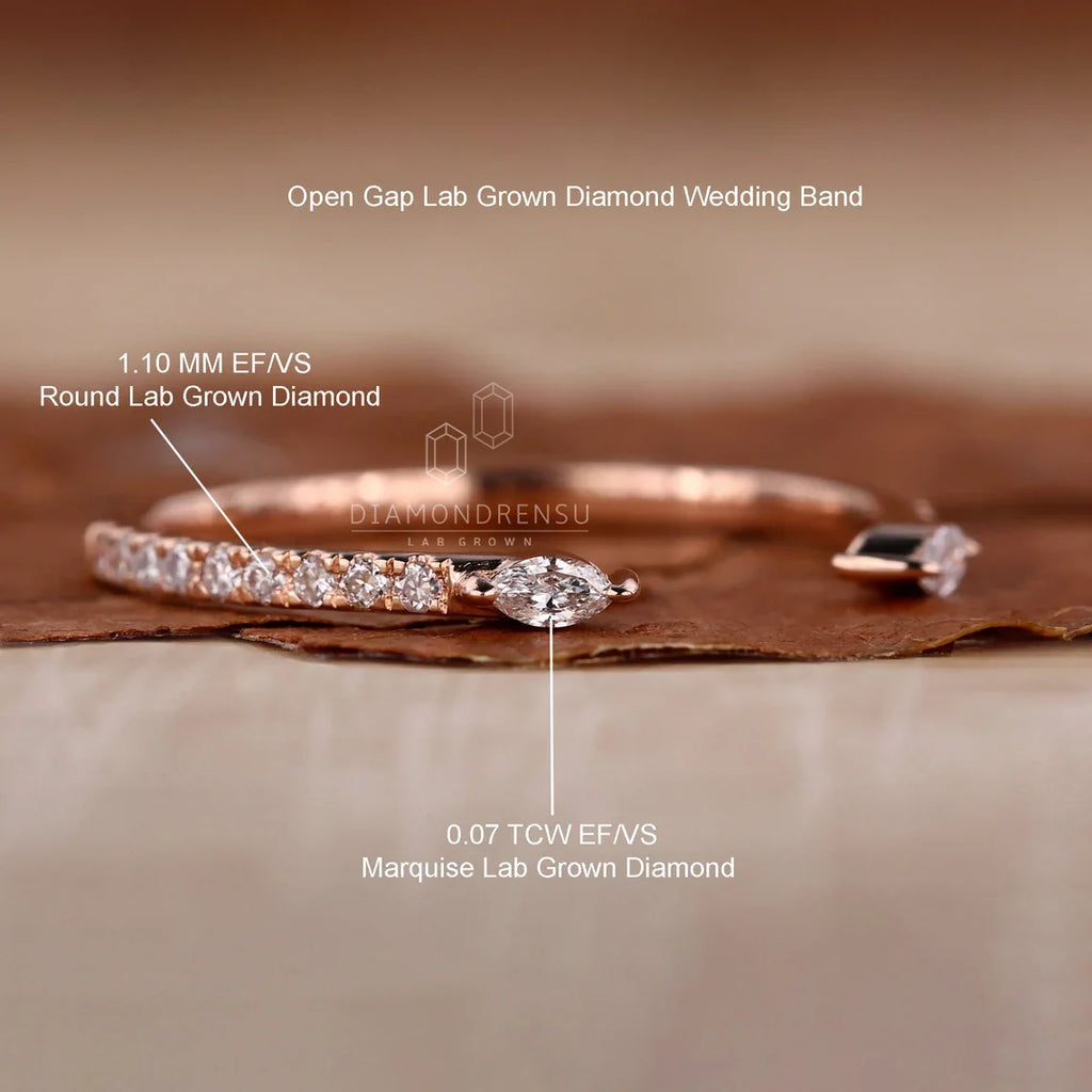 Open Gap Lab Grown Diamond Wedding Band, 0.19 TW Marquise and Round Diamond Band, Stackable Band, Matching Band, Anniversary Gift for Women