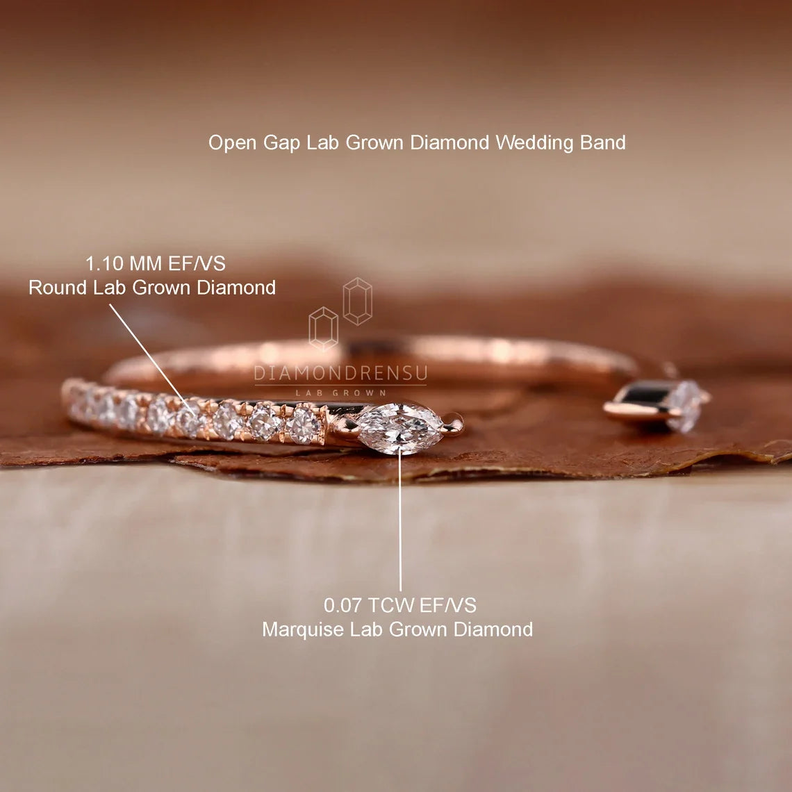 Open Gap Lab Grown Diamond Wedding Band, 0.19 TW Marquise and Round Diamond Band, Stackable Band, Matching Band, Anniversary Gift for Women