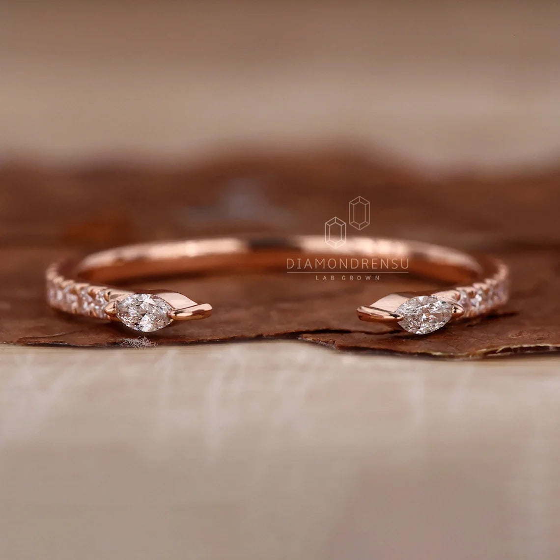 Open Gap Lab Grown Diamond Wedding Band, 0.19 TW Marquise and Round Diamond Band, Stackable Band, Matching Band, Anniversary Gift for Women