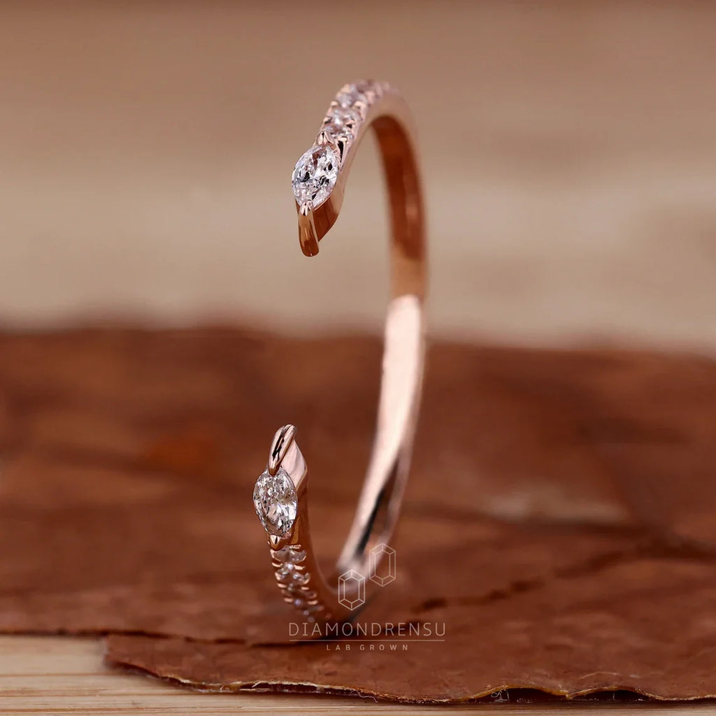 Open Gap Lab Grown Diamond Wedding Band, 0.19 TW Marquise and Round Diamond Band, Stackable Band, Matching Band, Anniversary Gift for Women