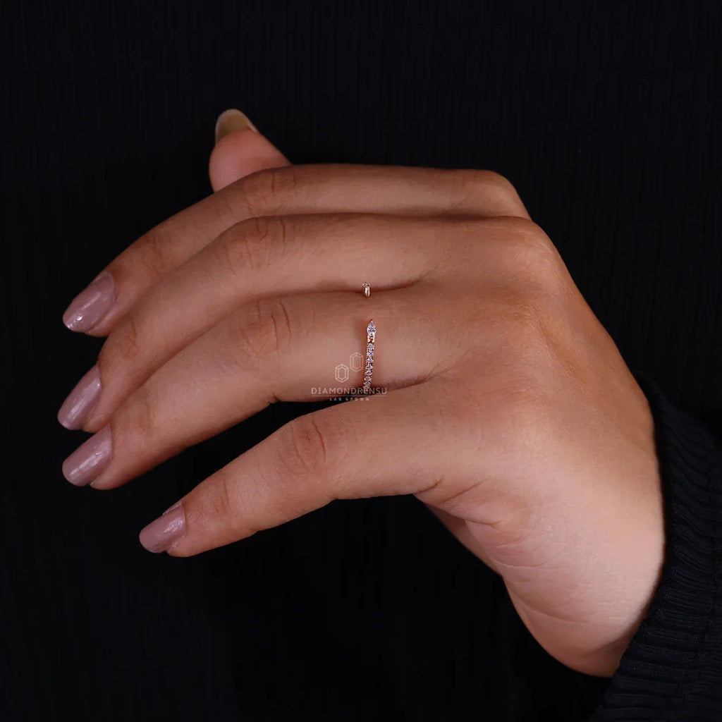 Open Gap Lab Grown Diamond Wedding Band, 0.19 TW Marquise and Round Diamond Band, Stackable Band, Matching Band, Anniversary Gift for Women