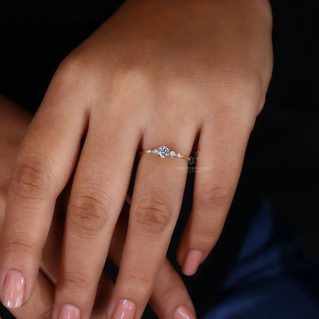 Dainty Round Lab Grown Diamond Promise Ring, Diamond Set in Claw Prongs, Diamond Engagement Ring for Women, Ring in Yellow, White, Rose Gold