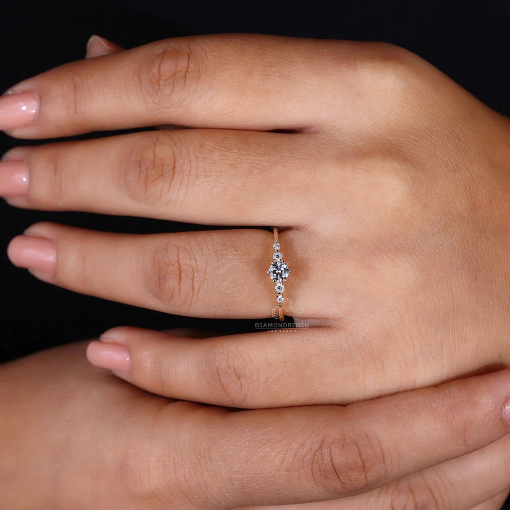 Dainty Round Lab Grown Diamond Promise Ring, Diamond Set in Claw Prongs, Diamond Engagement Ring for Women, Ring in Yellow, White, Rose Gold