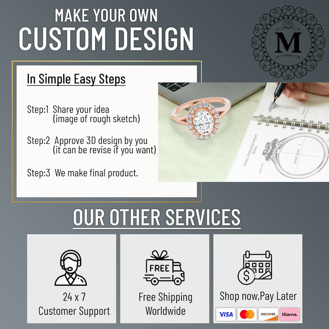 1.5 CT Oval Cut Moissanite Engagement Ring Marquise & Round Brilliant Cut Diamond Ring Bridal Ring Oval Cut Anniversary Promise Ring For Her