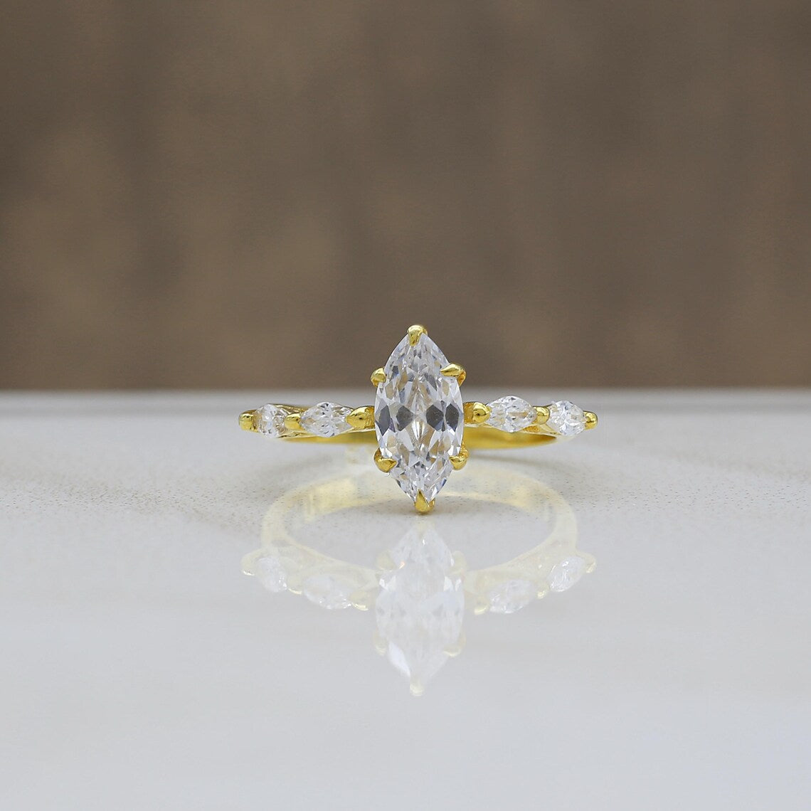 Marquise Moissanite Engagement Ring, 14K Gold Hidden Halo, Promise Ring
