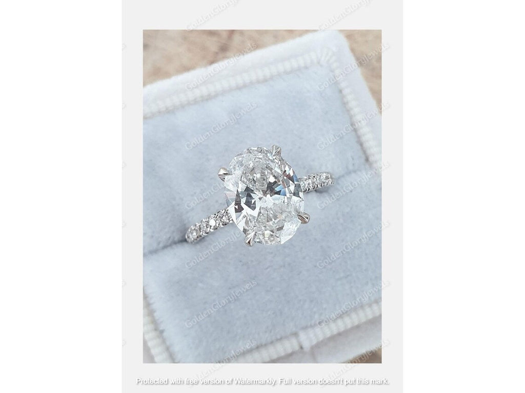 2.5 Ct Oval Cut Moissanite Ring, Moissanite Oval Engagement Ring, Moissanite Hidden Halo Wedding Proposal Ring