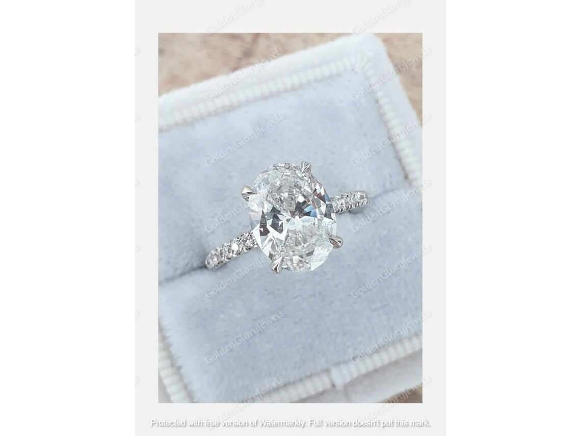 2.5 Ct Oval Cut Moissanite Ring, Moissanite Oval Engagement Ring, Moissanite Hidden Halo Wedding Proposal Ring