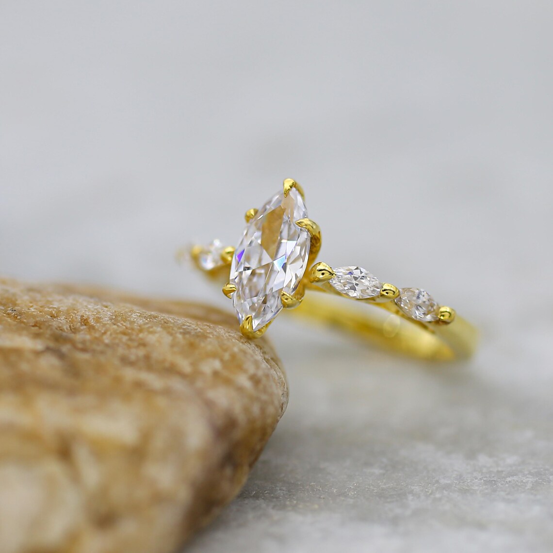 Marquise Moissanite Engagement Ring, 14K Gold Hidden Halo, Promise Ring