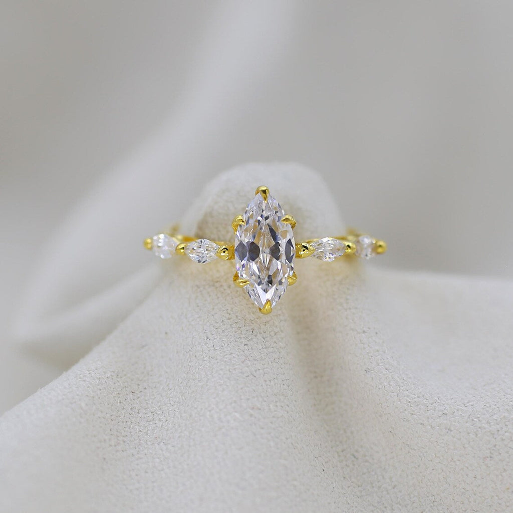 Marquise Moissanite Engagement Ring, 14K Gold Hidden Halo, Promise Ring