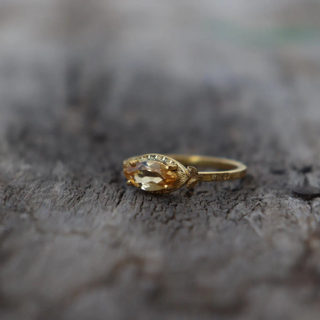 Genuine 14k Vermeil Citrine Ring ~ 925 Sterling Silver Wedding Anniversary Gift Ring For Women's ~ Handmade November Birthstone Dainty Ring